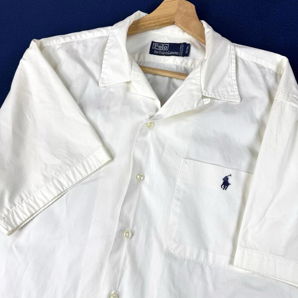 Polo Ralph Lauren Cotton Camp Shirt Button up short sleeve Men size M White Prep - Picture 1 of 9